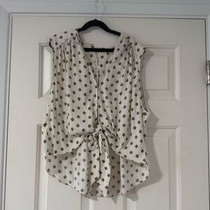 Free People Cream and Brown Patterned Blouse
